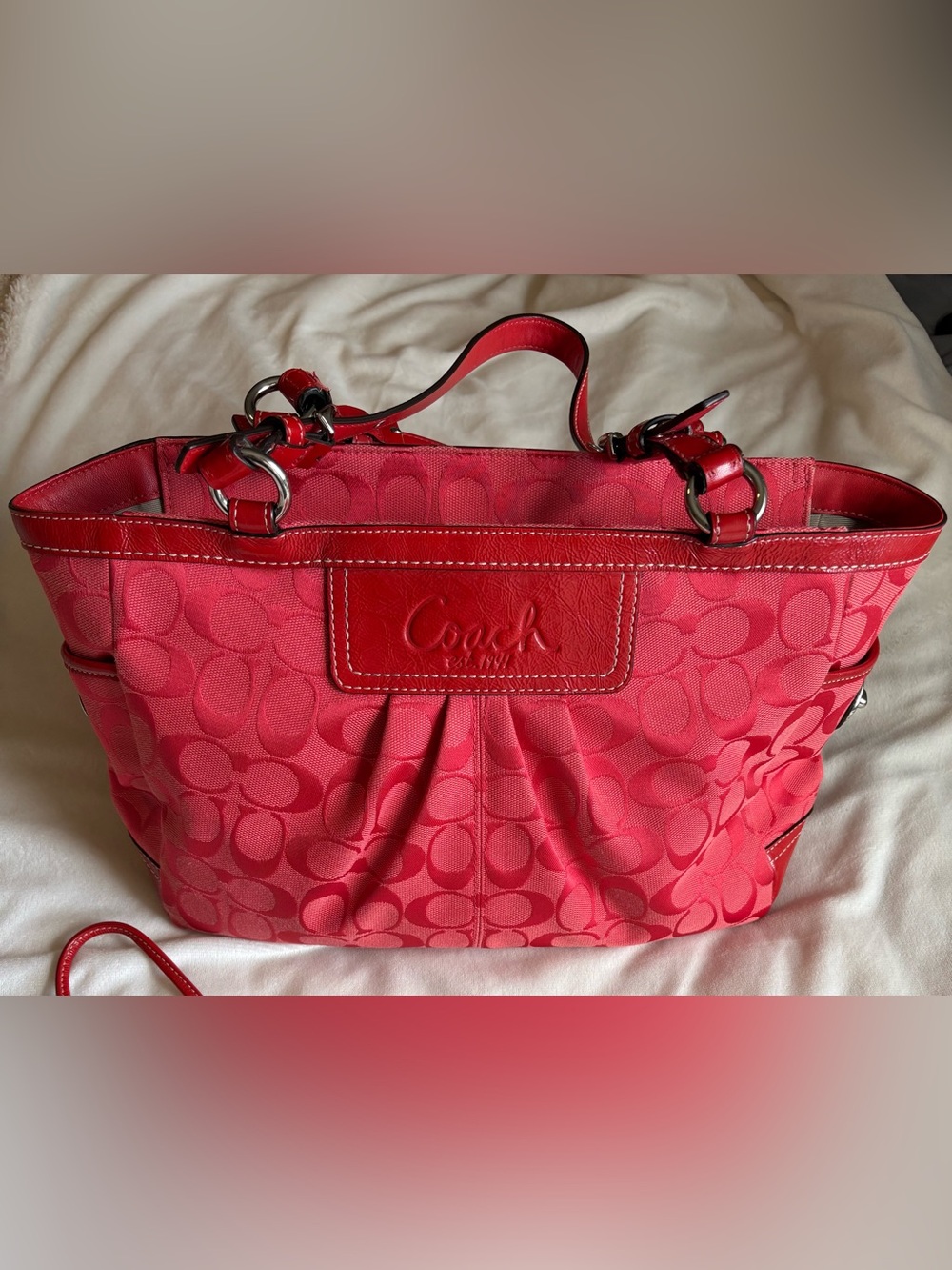 Coach Signature Pleated Tote in Cherry Red 🍒